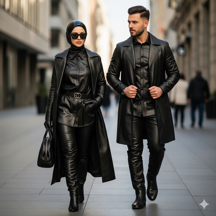 Girls Long Leather Jacket - Mini Skirt