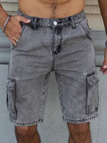 Denim Cargo Short Pants for Men Skinny